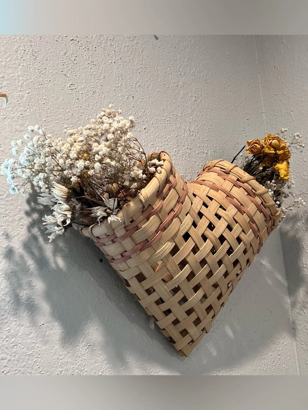 Vintage Woven Heart Wall Basket Double Pocket Cottagecore Decor